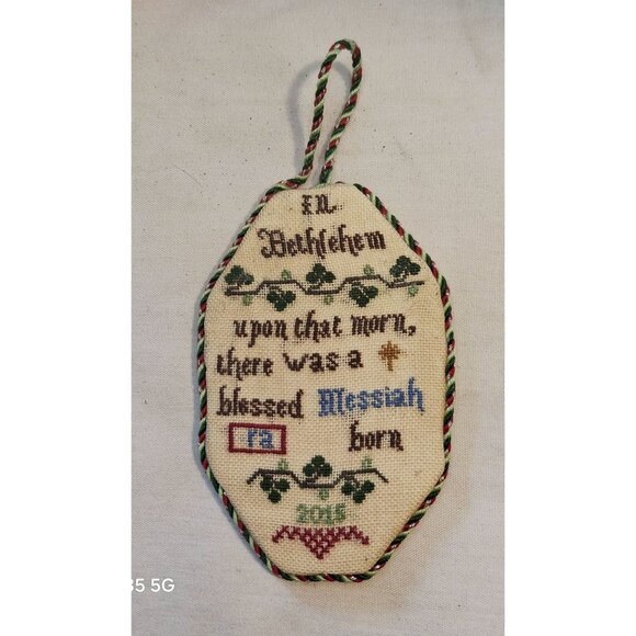 Handmade Cross-Stitched Christmas Ornaments Set Of 5 With Festive Designs & 2016 - Picture 3 of 13